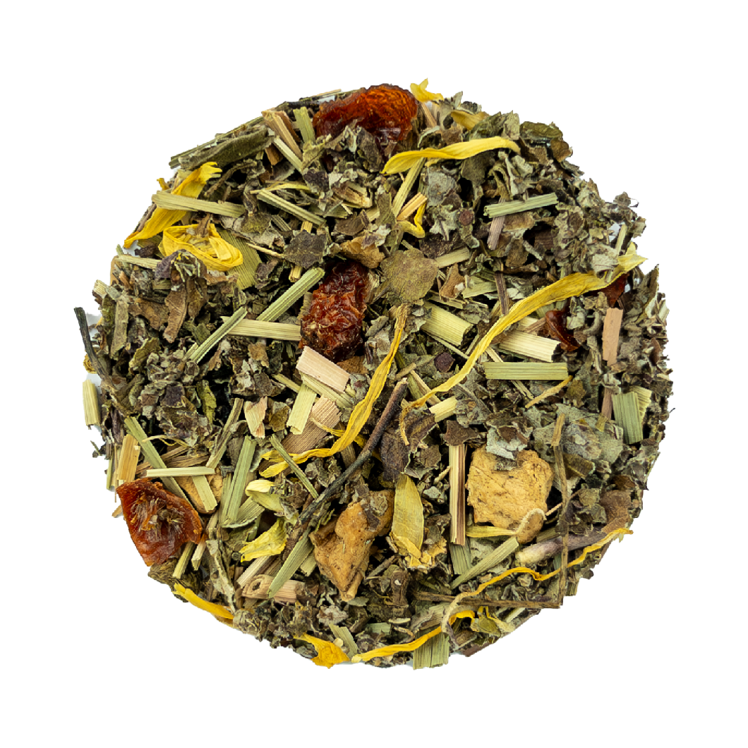 PekoeTea Edinburgh Blend No 3 raspberry leaf Herbal infusion loose leaves in a circle