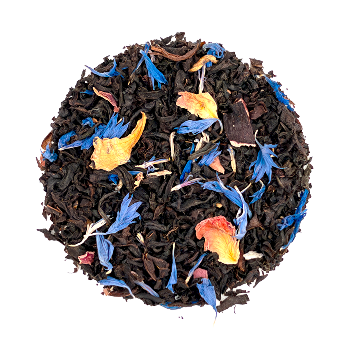 PekoeTea Edinburgh hand blended french earl grey black tea loose leaf tea leaves in a circle 