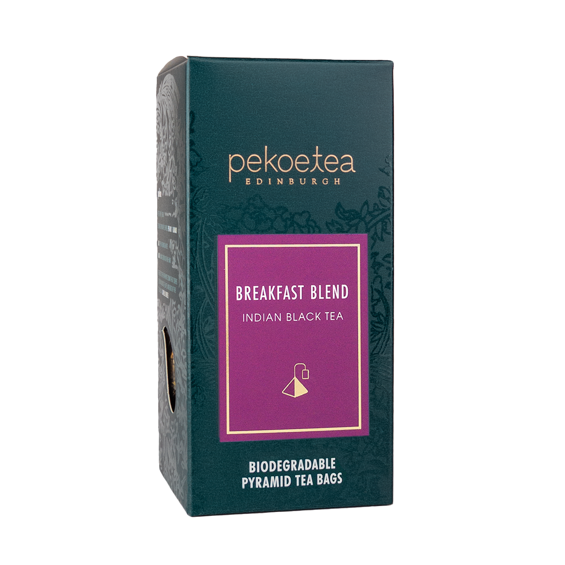 PekoeTea Edinburgh Breakfast Blend Biodegradable Pyramid Teabags Box